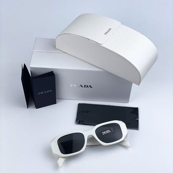 NEW Prada PR17WS 1425S0 Ivory White Dark Gray Rectangle Unisex Sunglasses - Picture 11 of 15